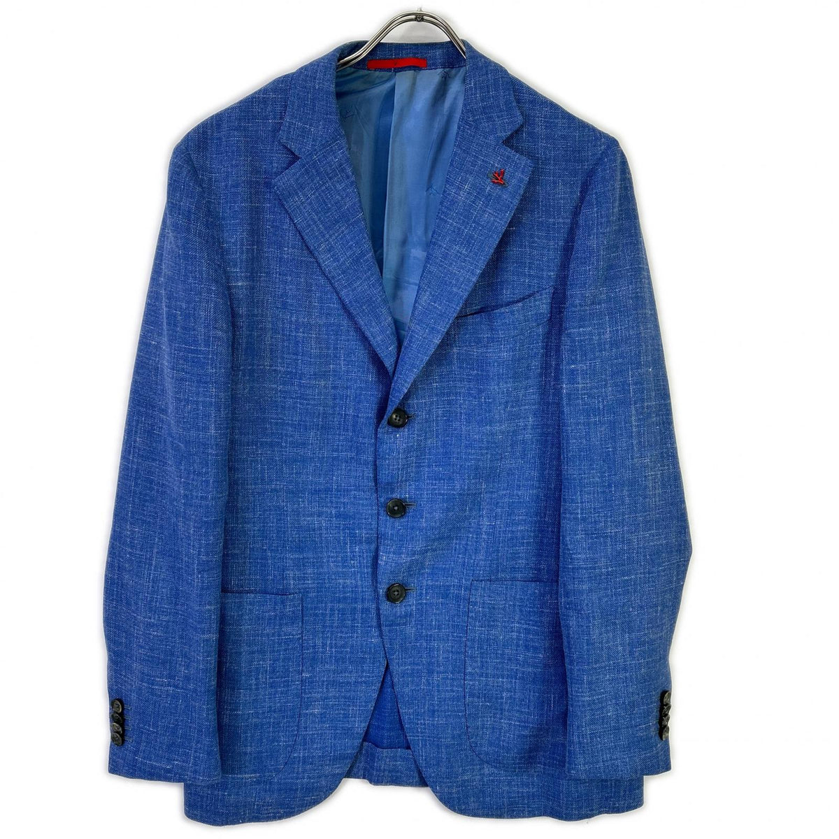ISAIA SAILOR blue wool-silk-linen three-button single-breasted jacket with rolled lapels