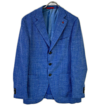 ISAIA SAILOR blue wool-silk-linen three-button single-breasted jacket with rolled lapels
