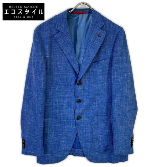 ISAIA SAILOR blue wool-silk-linen three-button single-breasted jacket with rolled lapels