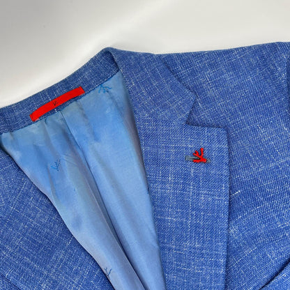 ISAIA SAILOR blue wool-silk-linen three-button single-breasted jacket with rolled lapels