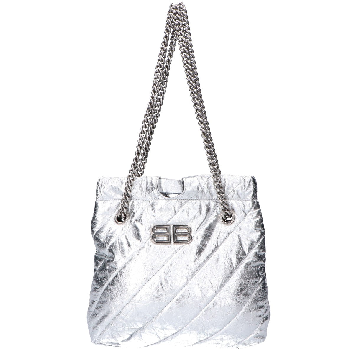 BALENCIAGA バレンシアガ 742942 メタリックカーフ シルバー クラッシュ XS トート トートバッグ