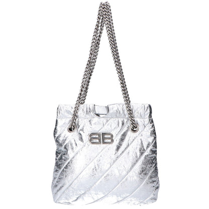 BALENCIAGA バレンシアガ 742942 メタリックカーフ シルバー クラッシュ XS トート トートバッグ