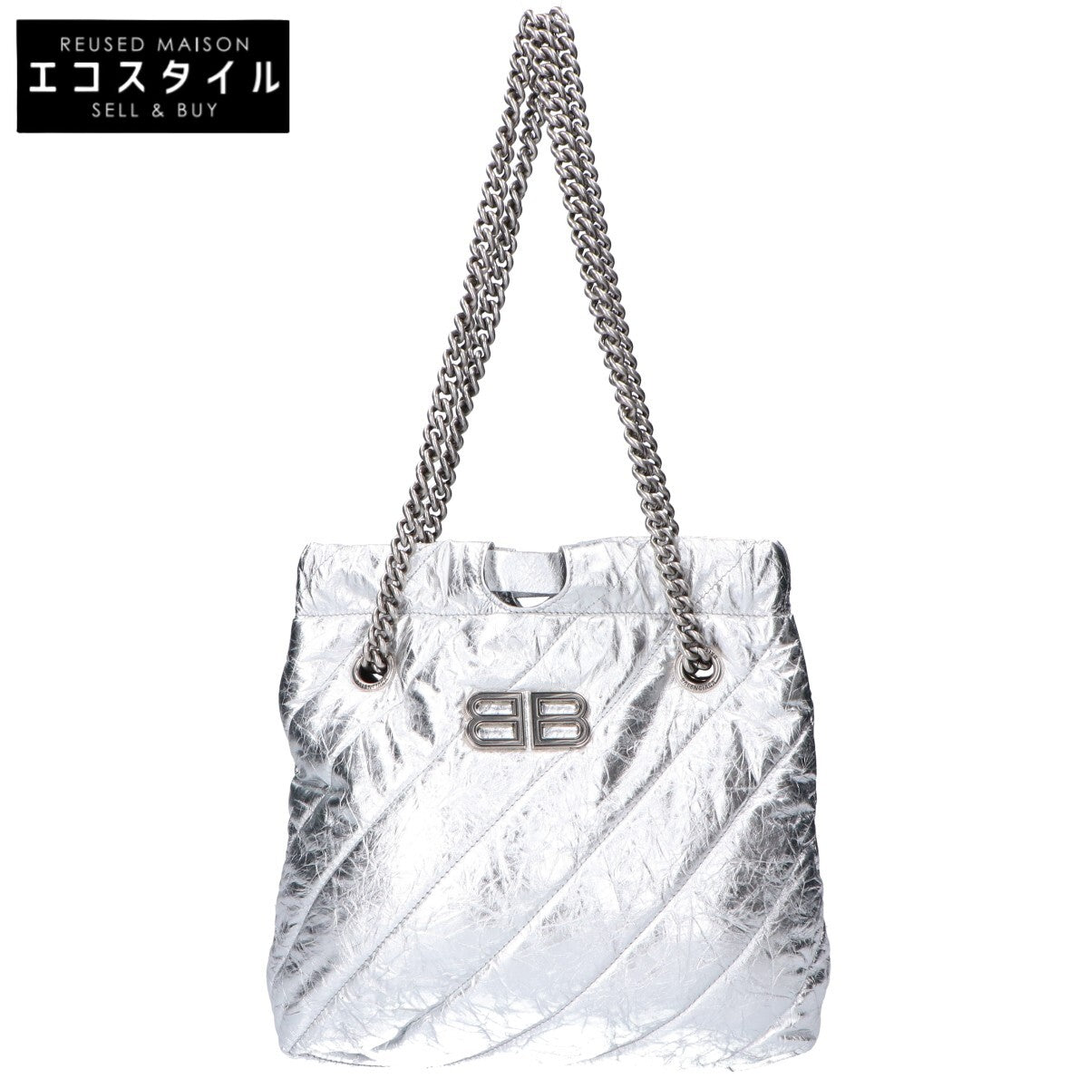 BALENCIAGA バレンシアガ 742942 メタリックカーフ シルバー クラッシュ XS トート トートバッグ