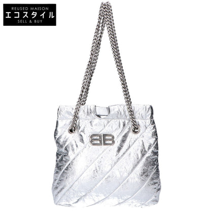 BALENCIAGA バレンシアガ 742942 メタリックカーフ シルバー クラッシュ XS トート トートバッグ