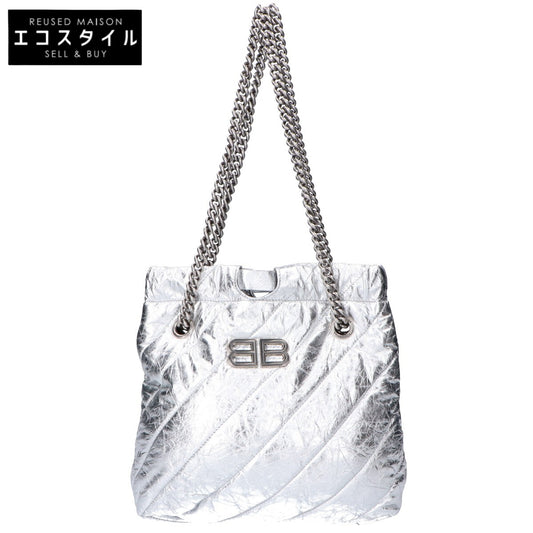 BALENCIAGA バレンシアガ 742942 メタリックカーフ シルバー クラッシュ XS トート トートバッグ