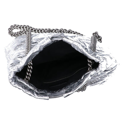 BALENCIAGA バレンシアガ 742942 メタリックカーフ シルバー クラッシュ XS トート トートバッグ