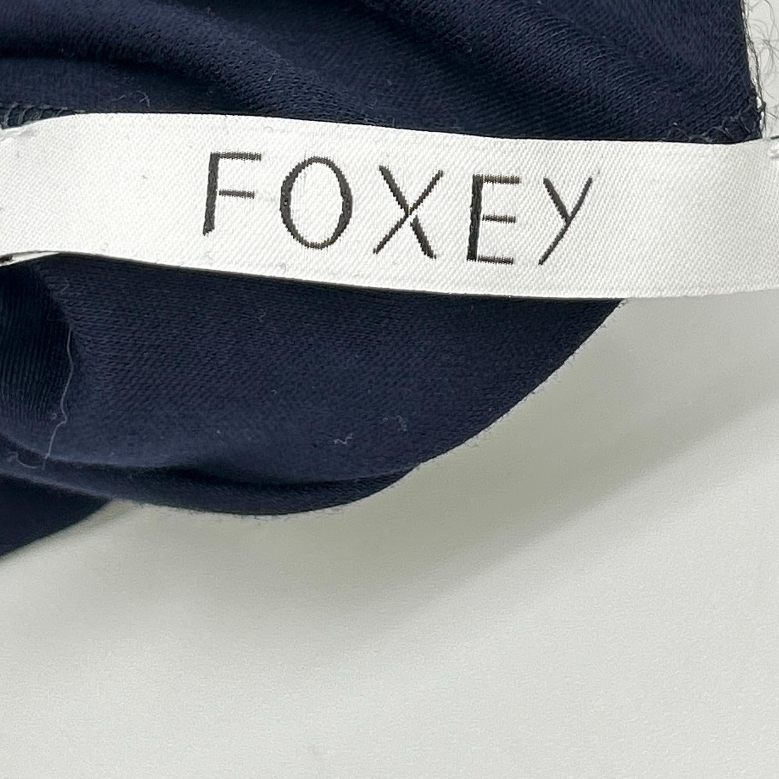 FOXEY フォクシー ネイビー ロゴ刺繍 クルーネック Tシャツ トップス