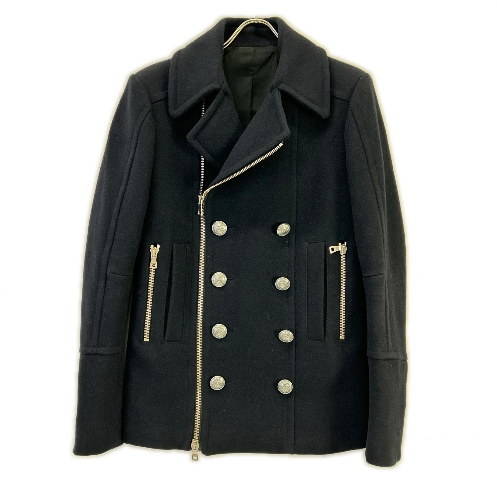 BALMAIN バルマン W8H3098T388 ネイビー ウール ダブル ピーコート