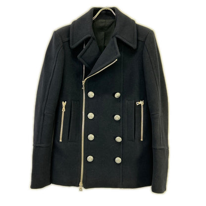 BALMAIN バルマン W8H3098T388 ネイビー ウール ダブル ピーコート コート