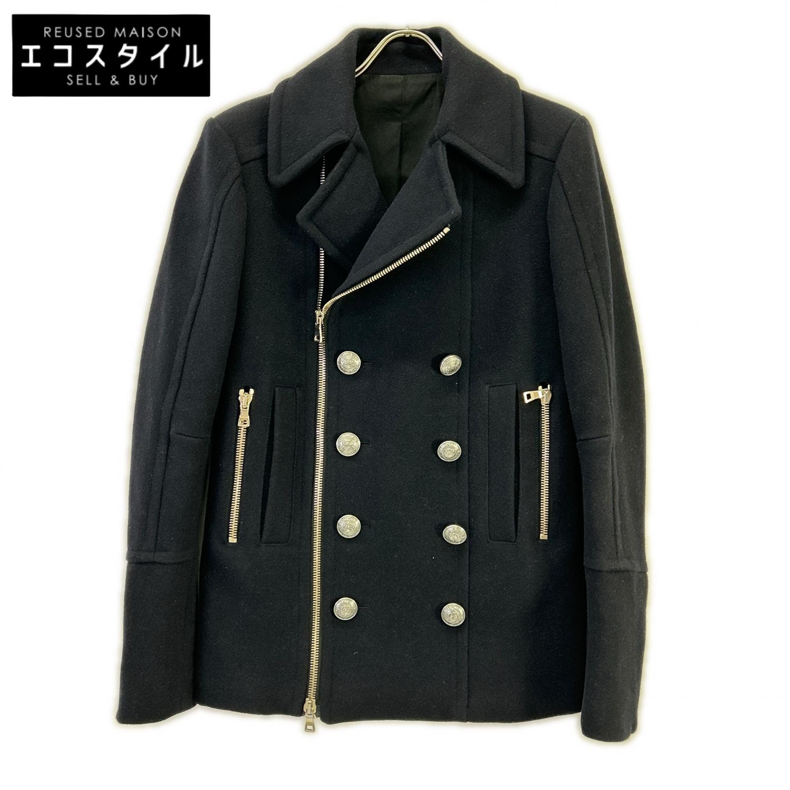 BALMAIN バルマン W8H3098T388 ネイビー ウール ダブル ピーコート コート