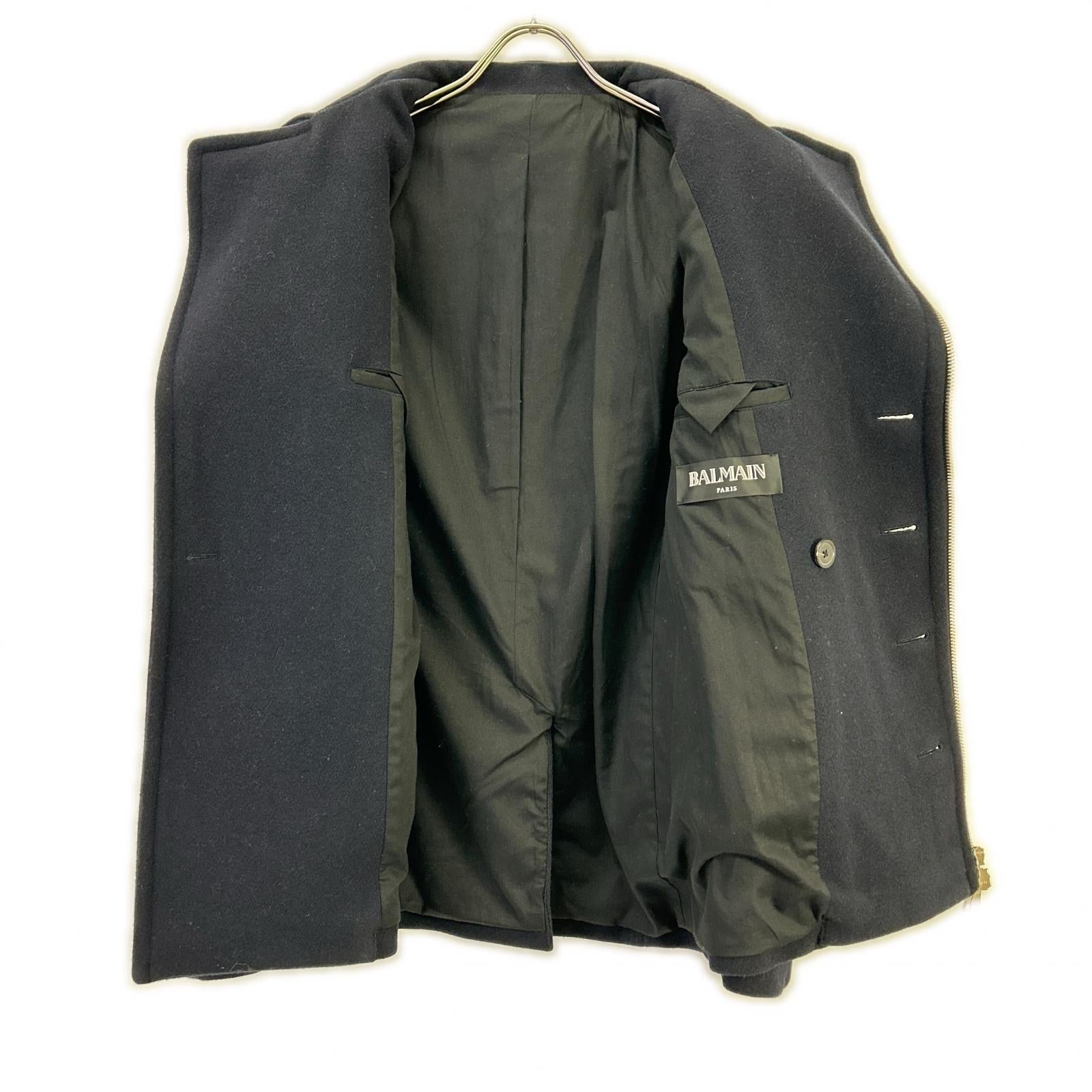 BALMAIN バルマン W8H3098T388 ネイビー ウール ダブル ピーコート コート
