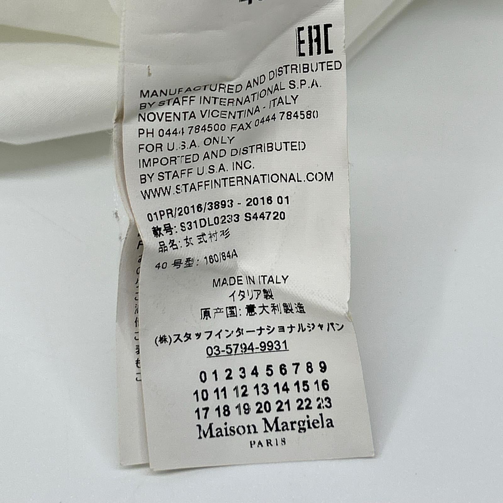 Maison margiela メゾンマルジェラ 18年 S31DL0233 ホワイト コットン ノースリーブ シャツブラウス トップス