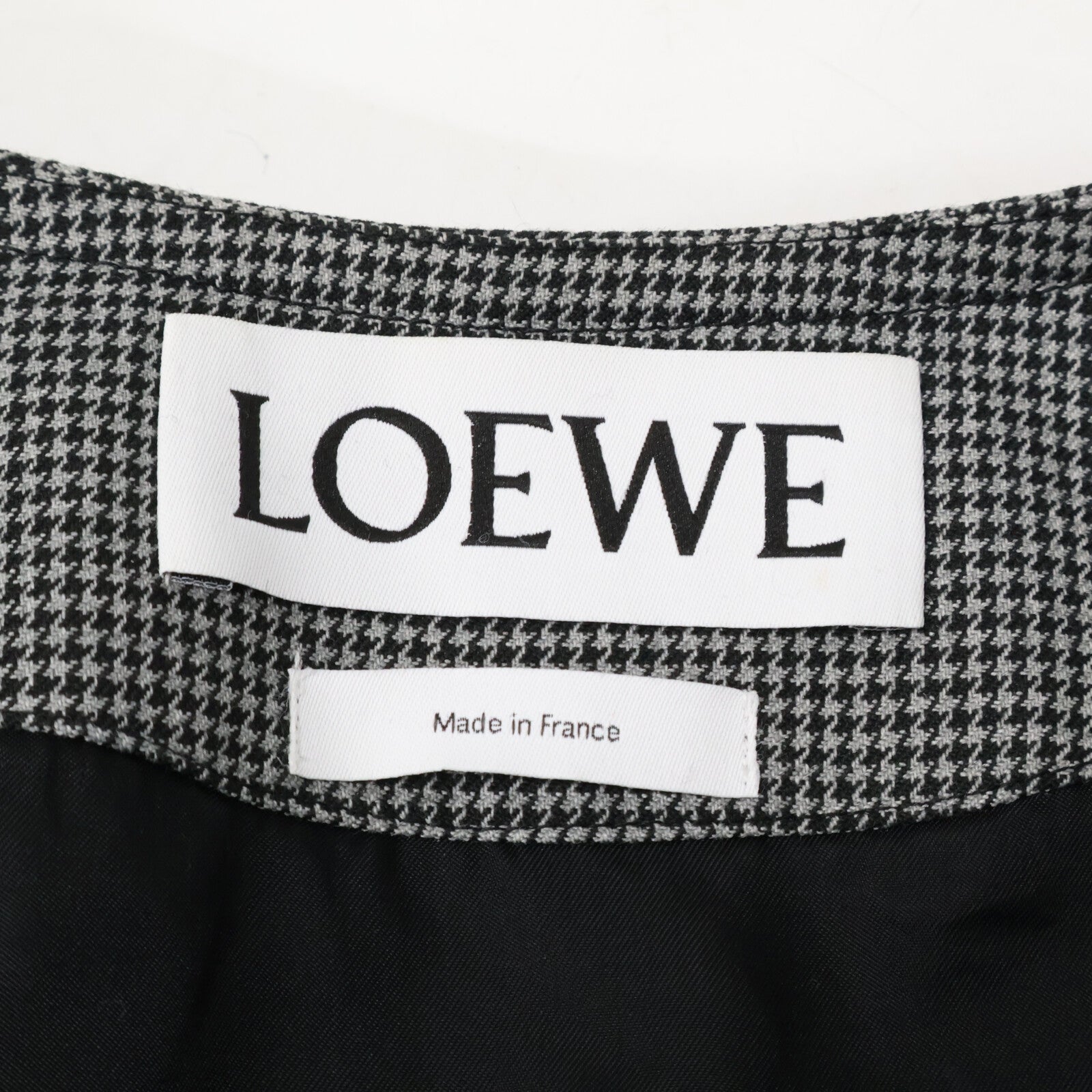 LOEWE ロエベ 17172052100 グレー ウール 千鳥格子柄 ベルト付き ノーカラージャケット ジャケット