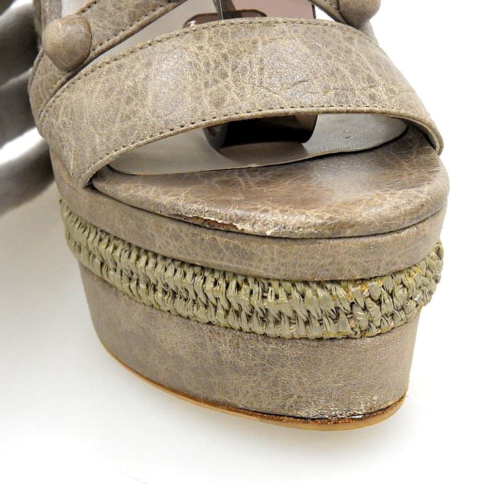 BALENCIAGA バレンシアガ レザー ラフィア アリーナスタッズエスパドリーユウェッジサンダル シューズ ダスティグレー 36 286069 シューズ