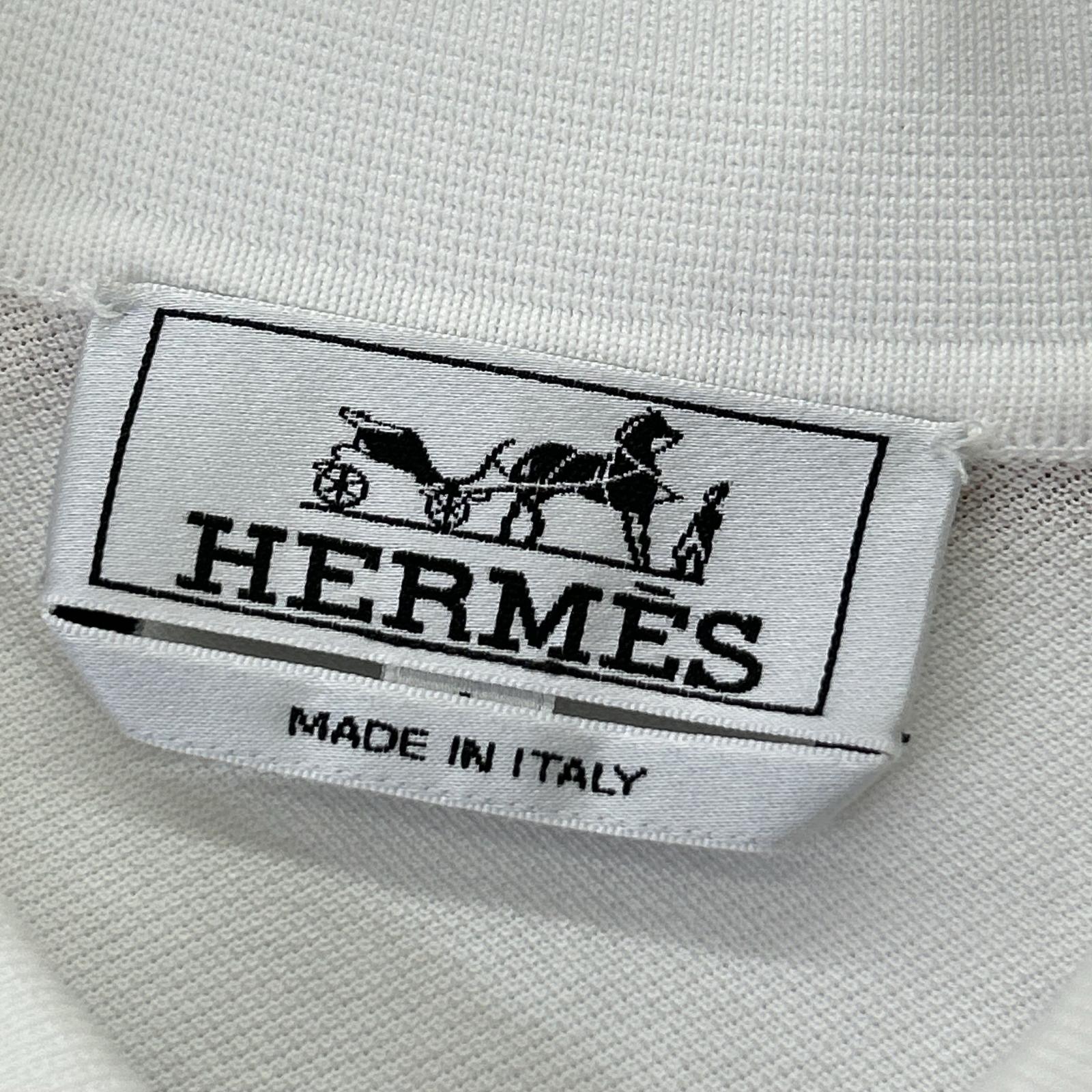 HERMES エルメス 467995HA ホワイト H刺繍 ポケット パイピング ポロシャツ トップス