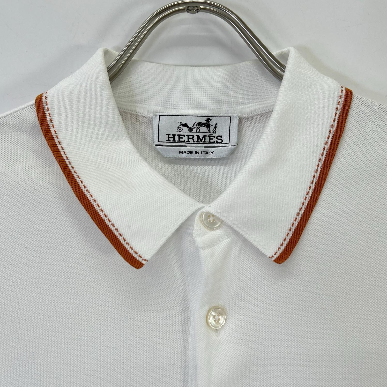 HERMES エルメス 467995HA ホワイト H刺繍 ポケット パイピング ポロシャツ トップス