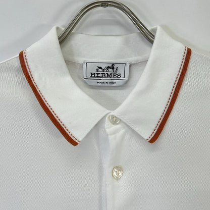 HERMES エルメス 467995HA ホワイト H刺繍 ポケット パイピング ポロシャツ トップス