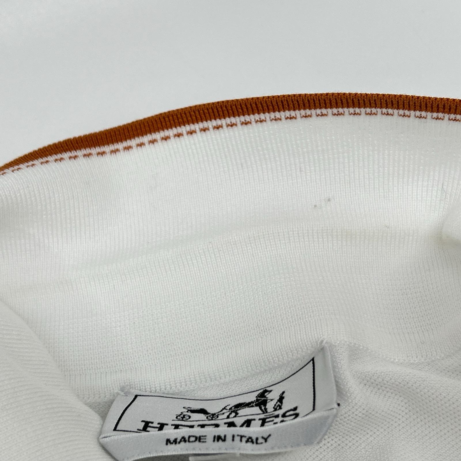 HERMES エルメス 467995HA ホワイト H刺繍 ポケット パイピング ポロシャツ トップス