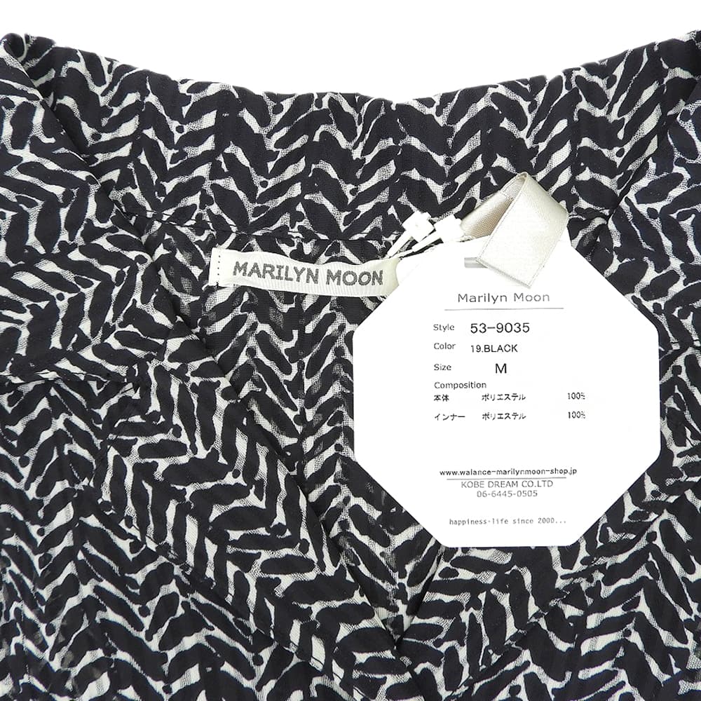 MARILYN MOON マリリンムーン 新品同様 総柄 シアー プリーツ ワンピース レディース ブラック M 53-9035 ワンピース