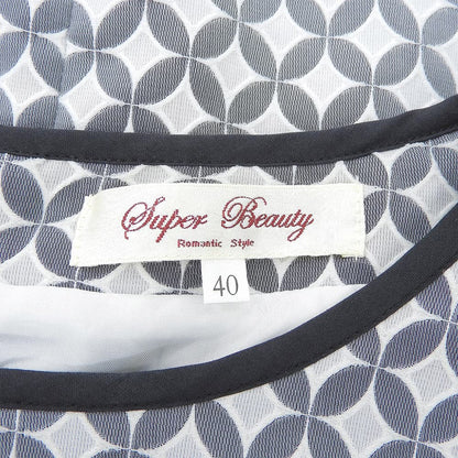 SUPER BEAUTY スーパービューティ 美品 七宝柄 ハーフスリーブ ワンピース レディース グレー 40 ワンピース