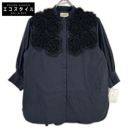 UNITED ARROWS ユナイテッドアローズ ダークネイビー 24年 フラワーモチーフ タックリボンパーツ シャツブラウス トップス
