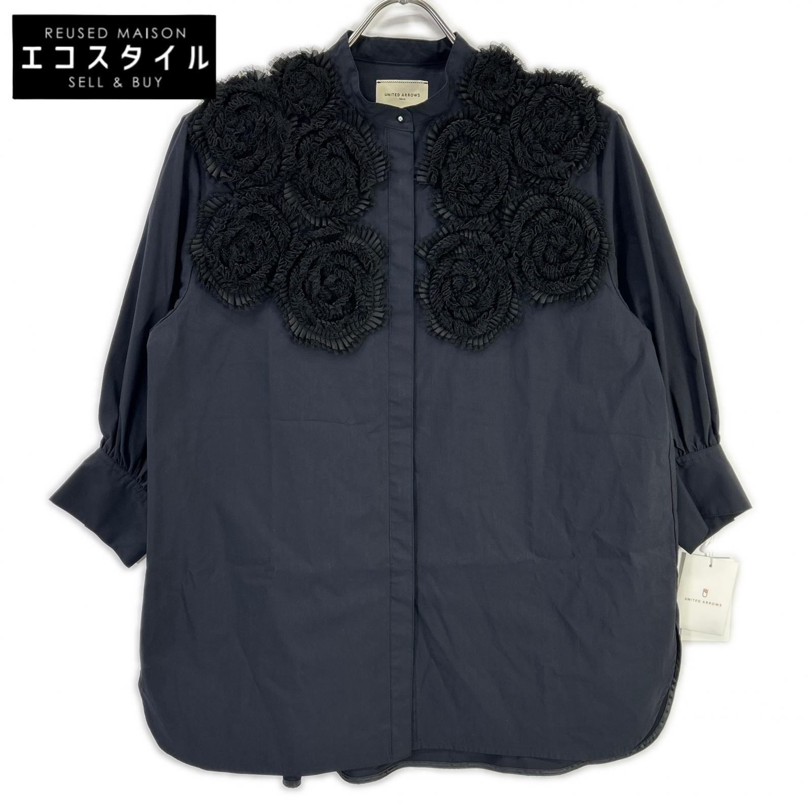 UNITED ARROWS ユナイテッドアローズ ダークネイビー 24年 フラワーモチーフ タックリボンパーツ シャツブラウス トップス