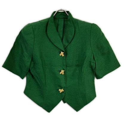 JUN ASHIDA green linen half-sleeve jacket with decorative gold buttons, jacket