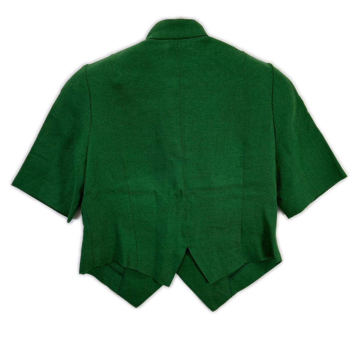 JUN ASHIDA green linen half-sleeve jacket with decorative gold buttons, jacket