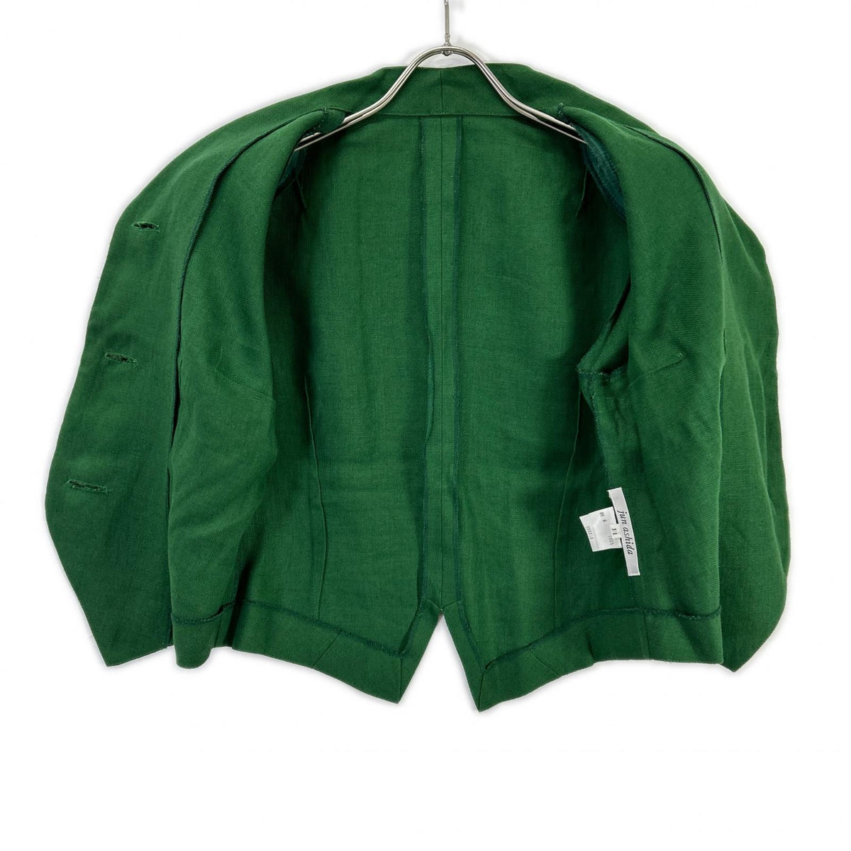 JUN ASHIDA green linen half-sleeve jacket with decorative gold buttons, jacket