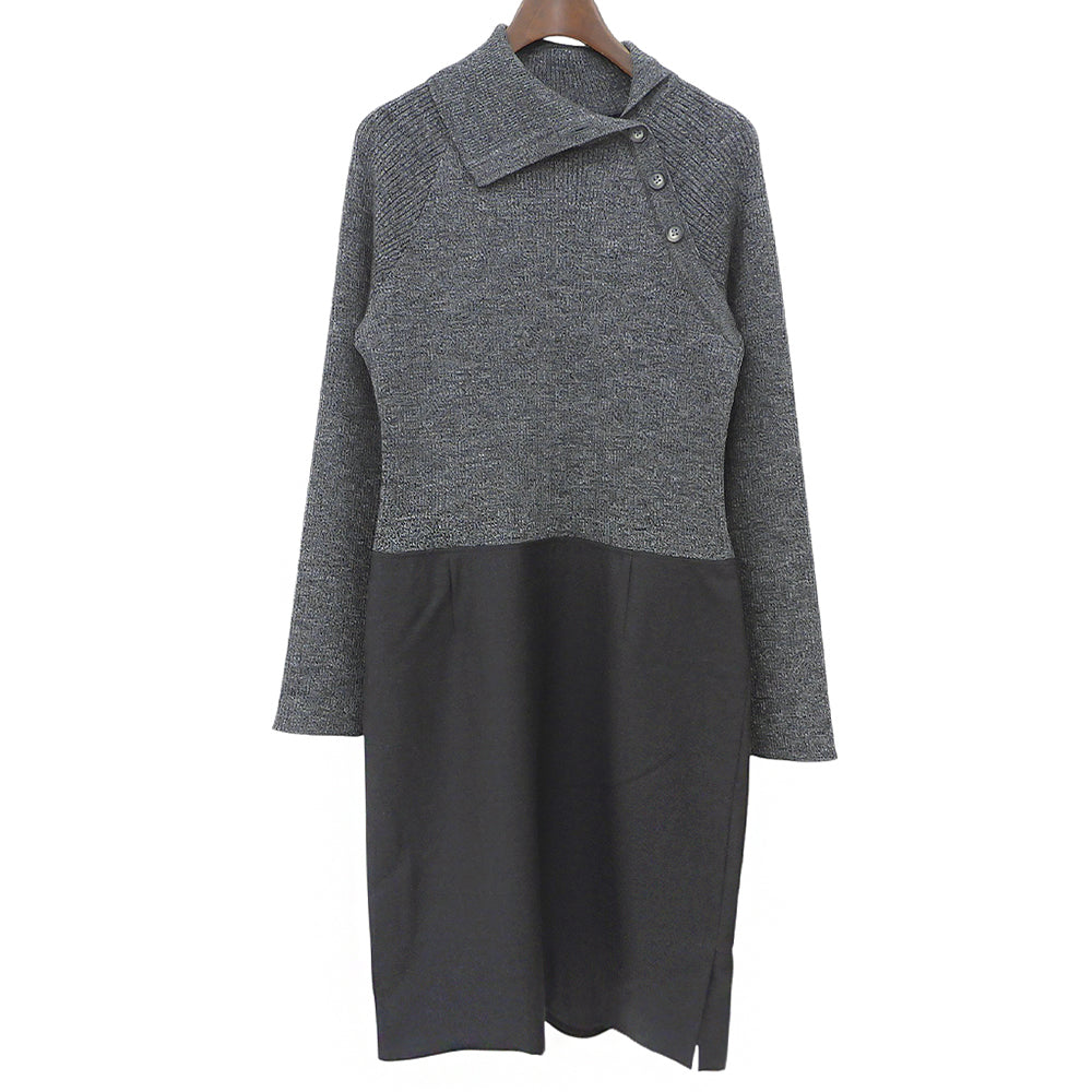 Chloe クロエ 美品 ウール ニットドッキング ハイネックワンピース レディース グレー 42 ワンピース
