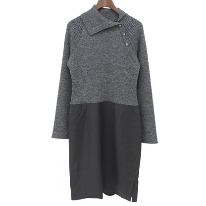 Chloe クロエ 美品 ウール ニットドッキング ハイネックワンピース レディース グレー 42 ワンピース