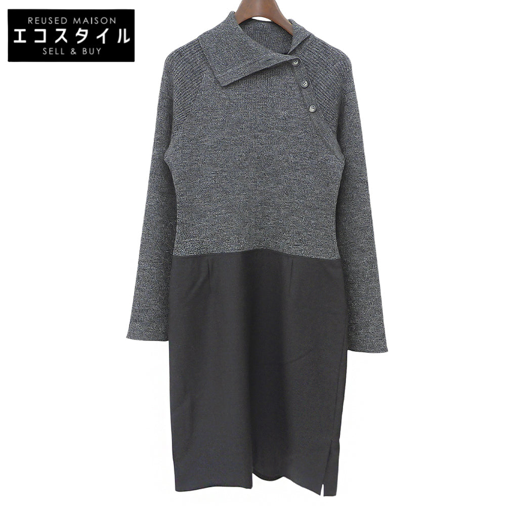 Chloe クロエ 美品 ウール ニットドッキング ハイネックワンピース レディース グレー 42 ワンピース