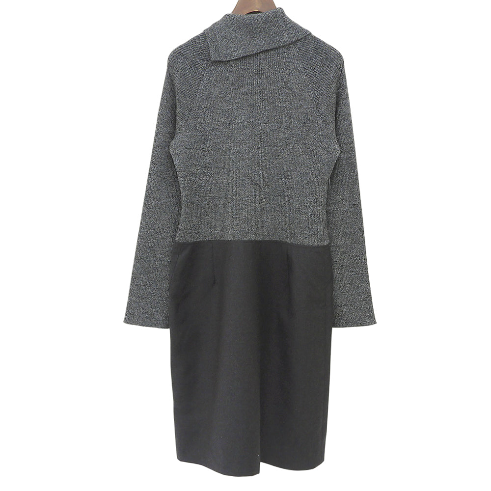 Chloe クロエ 美品 ウール ニットドッキング ハイネックワンピース レディース グレー 42 ワンピース
