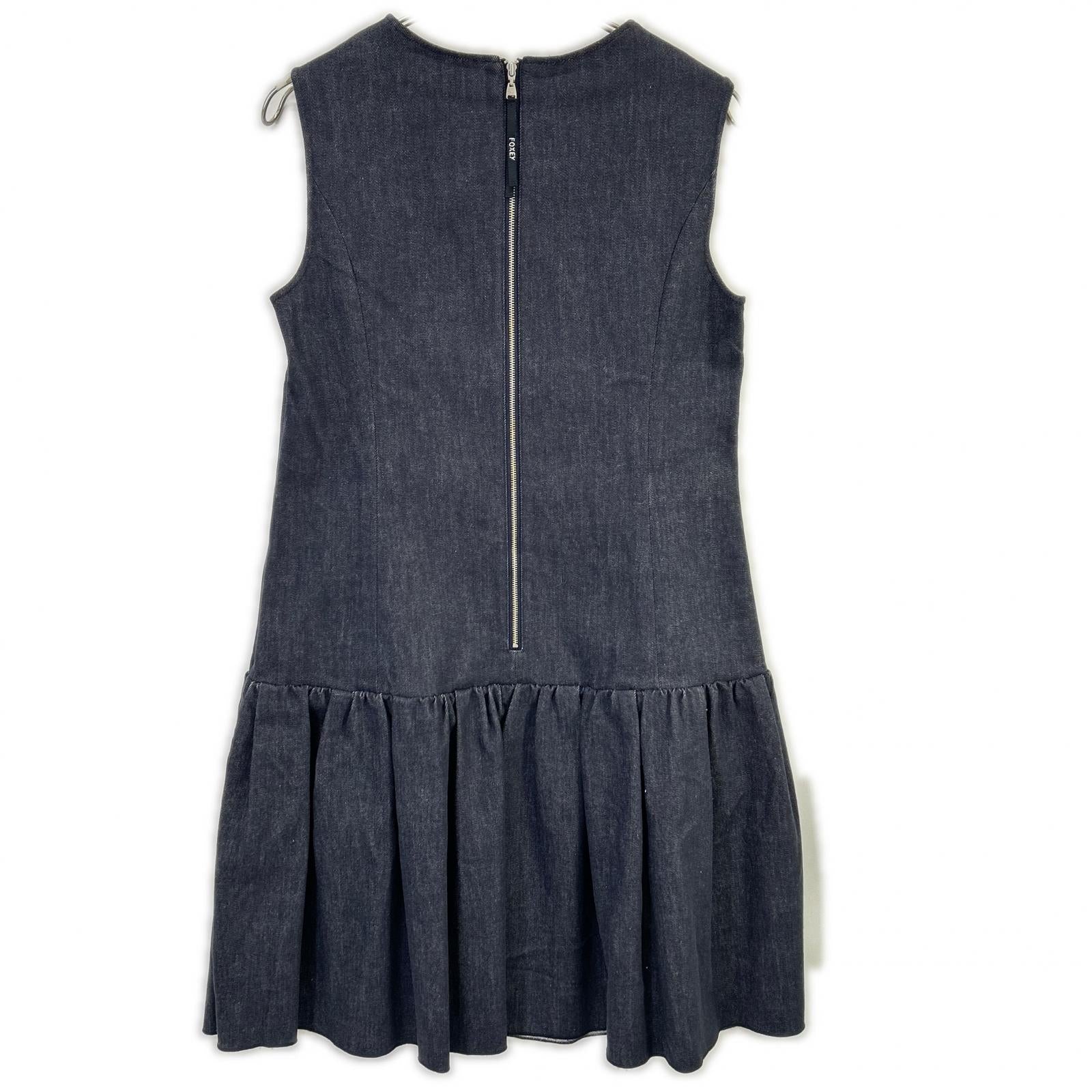 FOXEY NEW YORK フォクシーニューヨーク 39368 インディゴ コットン混 ノースリーブ デニムドレス ワンピース