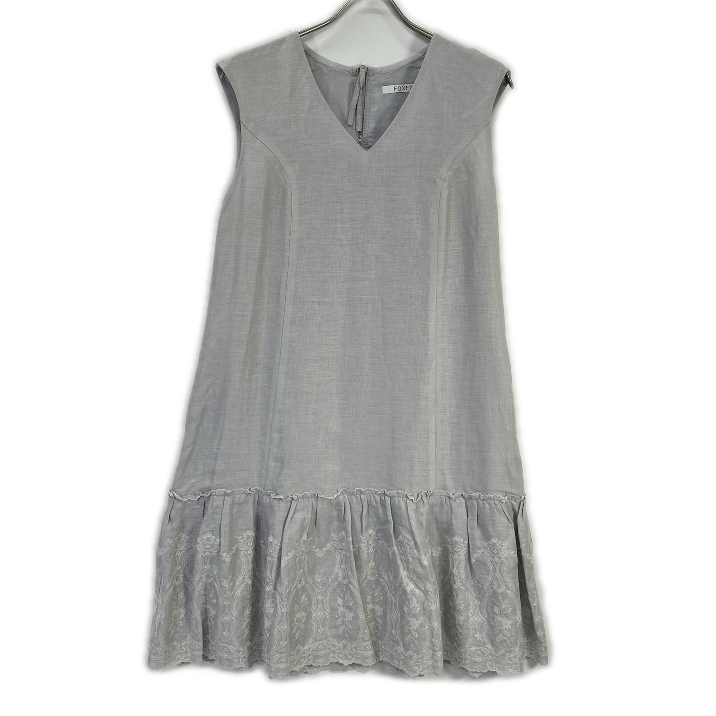 FOXEY フォクシー 35790 スカイブルー Dress Lyon リネン 花柄レース ワンピース ワンピース