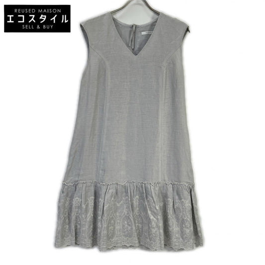 FOXEY フォクシー 35790 スカイブルー Dress Lyon リネン 花柄レース ワンピース ワンピース