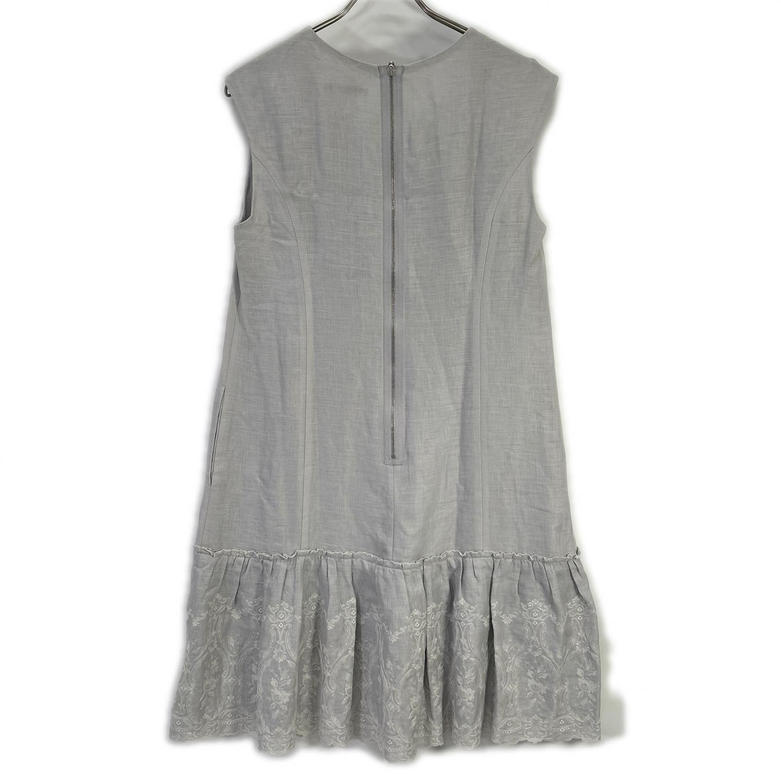 FOXEY フォクシー 35790 スカイブルー Dress Lyon リネン 花柄レース ワンピース ワンピース