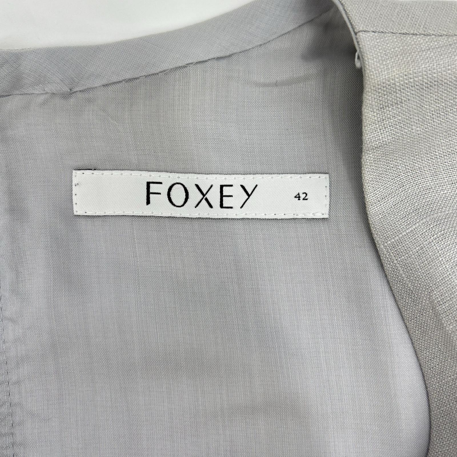 FOXEY フォクシー 35790 スカイブルー Dress Lyon リネン 花柄レース ワンピース ワンピース