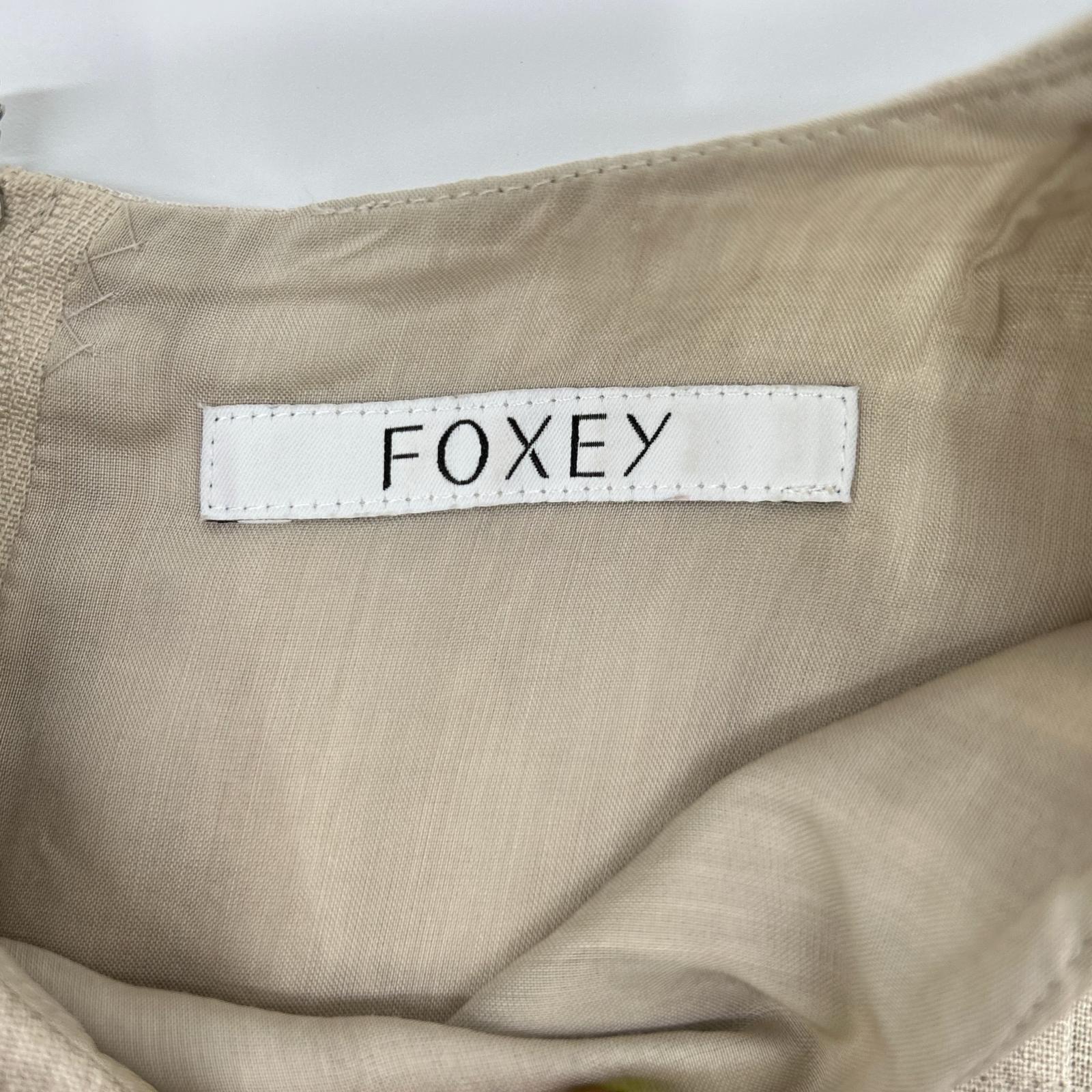 FOXEY フォクシー 36781 アイボリー リネン ふんわりAライン ノースリーブタックワンピース ドレス ワンピース