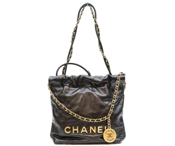 CHANEL シャネル AS3980 ブラック シャネル22ミニ シャイニーカーフスキン ゴールド金具 チェーンバッグ ショルダーバッグ