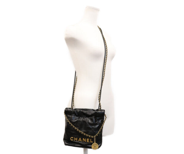 CHANEL シャネル AS3980 ブラック シャネル22ミニ シャイニーカーフスキン ゴールド金具 チェーンバッグ ショルダーバッグ
