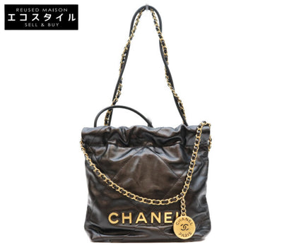 CHANEL シャネル AS3980 ブラック シャネル22ミニ シャイニーカーフスキン ゴールド金具 チェーンバッグ ショルダーバッグ