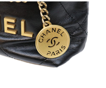 CHANEL シャネル AS3980 ブラック シャネル22ミニ シャイニーカーフスキン ゴールド金具 チェーンバッグ ショルダーバッグ