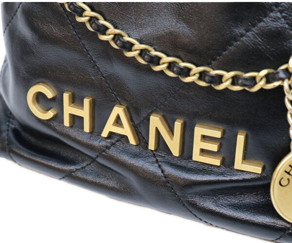 CHANEL シャネル AS3980 ブラック シャネル22ミニ シャイニーカーフスキン ゴールド金具 チェーンバッグ ショルダーバッグ
