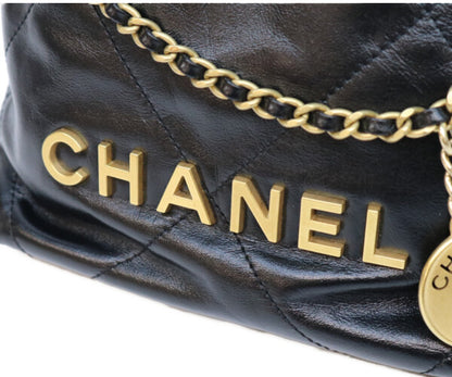 CHANEL シャネル AS3980 ブラック シャネル22ミニ シャイニーカーフスキン ゴールド金具 チェーンバッグ ショルダーバッグ