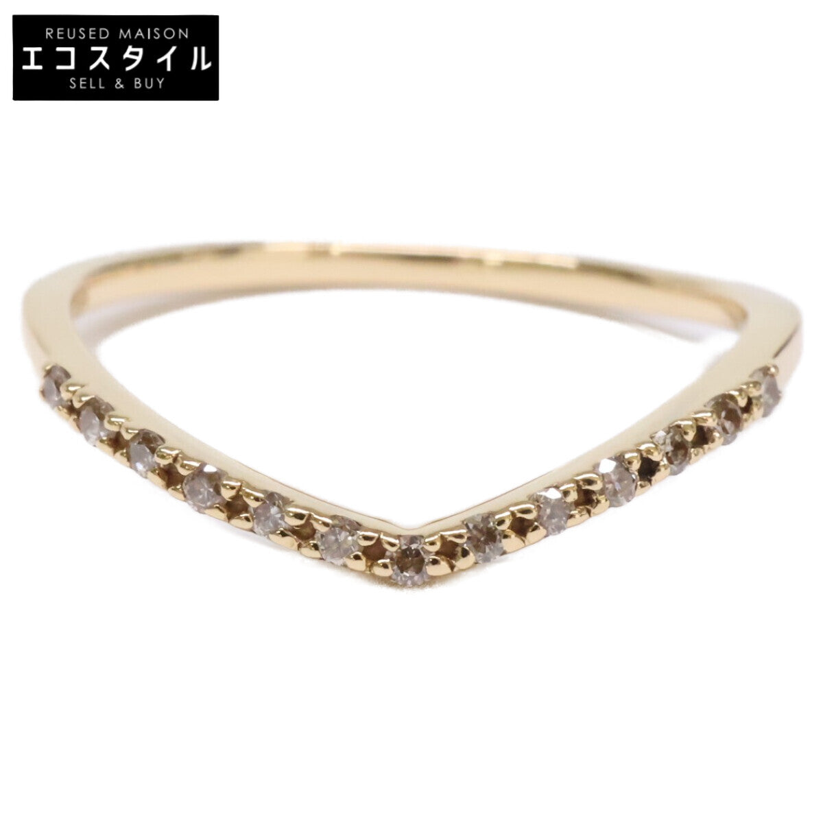 agete アガット 【美品】10164111095 K18 0.06 ダイヤモンド V字 リング 指輪
