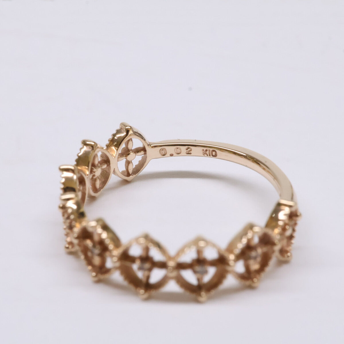 agete アガット 【美品】10194111016 K10 0.02 透かし ダイヤモンド リング 指輪