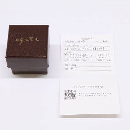 agete アガット 【美品】10212111061 K10 0.05 透かし V字 ダイヤモンド リング 指輪
