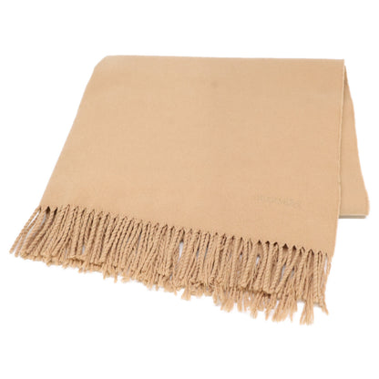 HERMES Hermès logo-embroidered cashmere fringe scarf