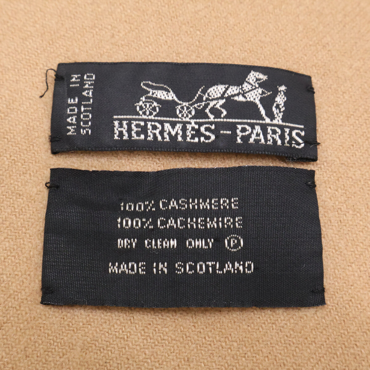HERMES Hermès logo-embroidered cashmere fringe scarf